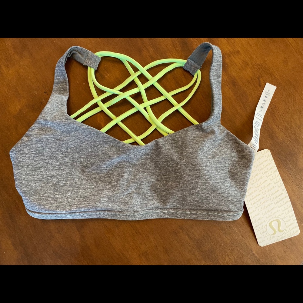 NWT Lululemon FTBW Bra Gray Neon Straps, size 6